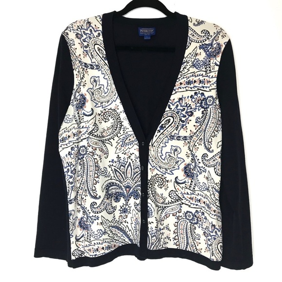 Pendleton Cardigan Sweater‎ Womens Large Silk Cotton Blend Paisley Button Front - Picture 1 of 14